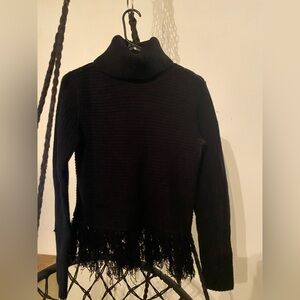 Michael Kors Black Turtleneck Sweater with Fringe